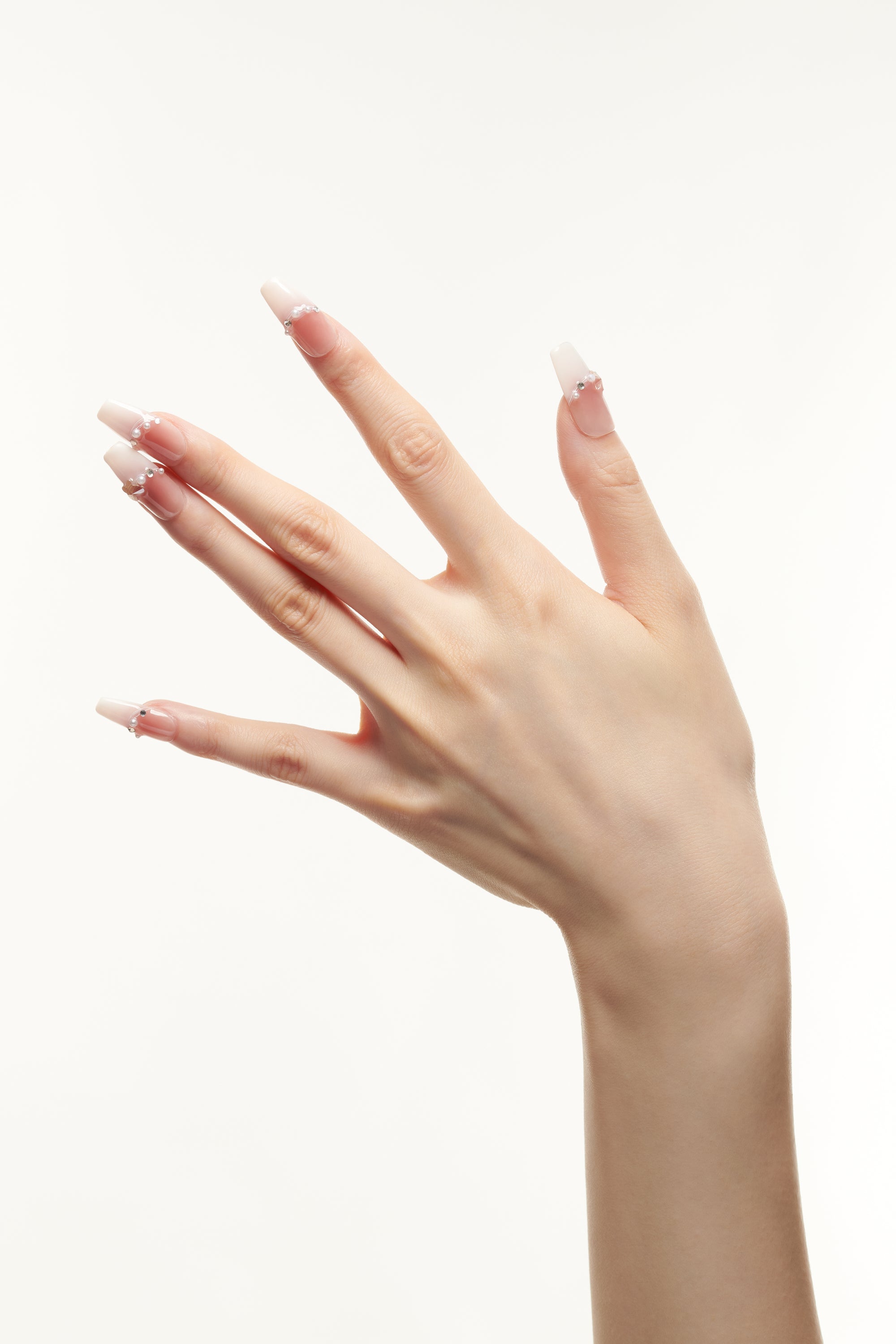 Sweet Edge / No.11 – Long Pink French with Pearls & Butterfly Charm