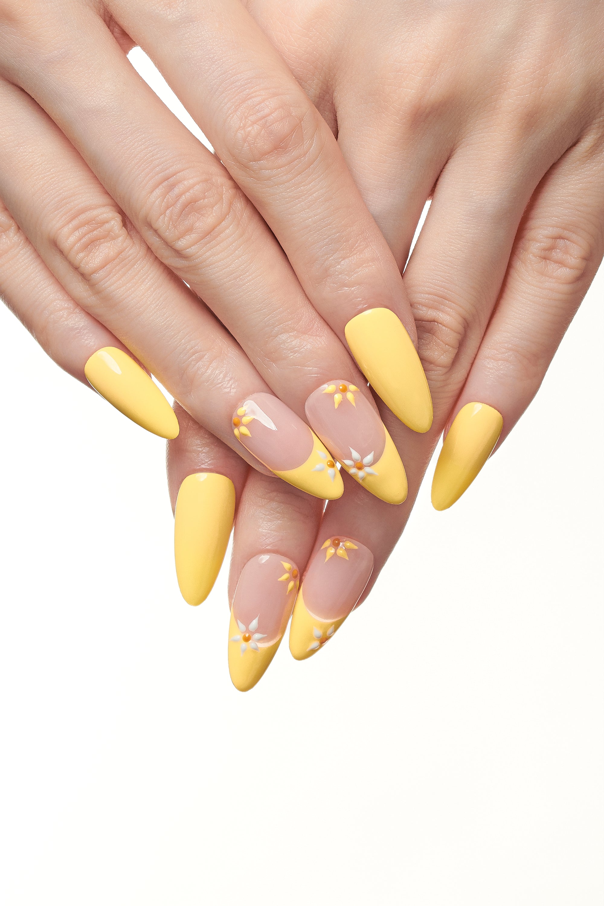 Sunpetal / No.22 – Long Almond in Sheer Blush and Sunlit Yellow with Tiny Floral Accents