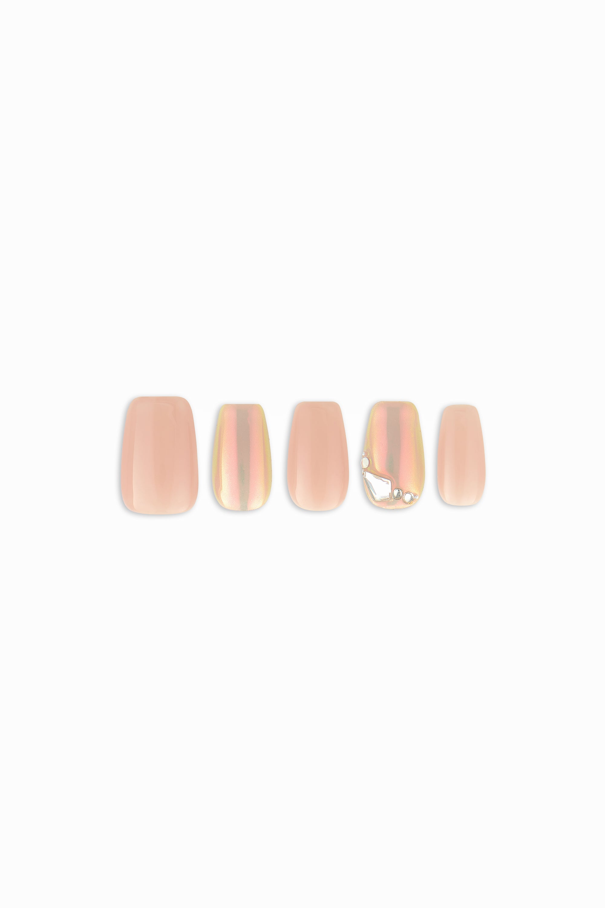 Sun Veil / No.08 – Nude gloss nails with aurora shine and crystal accent