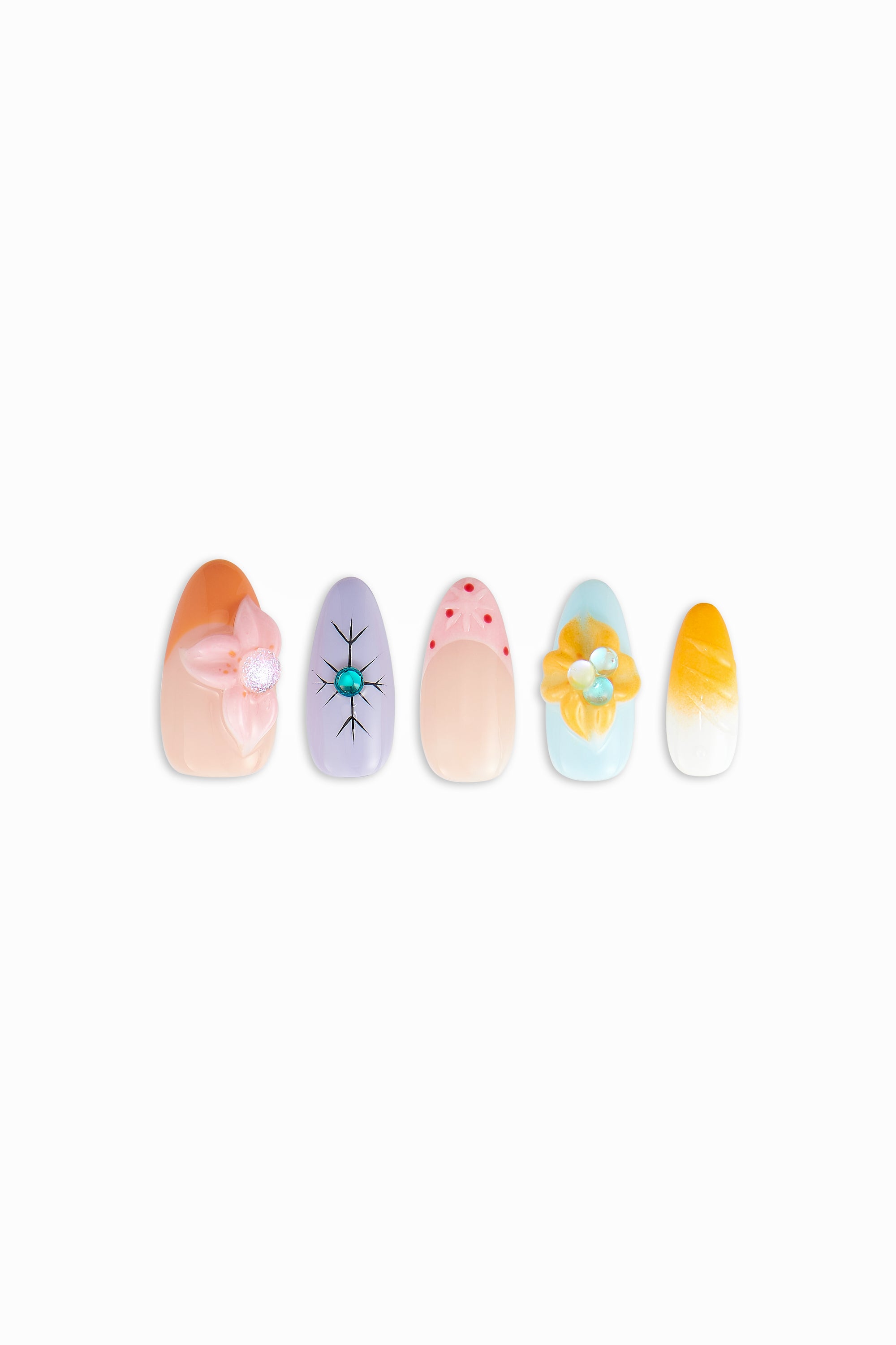 Summer Keepsakes / No.21 — Medium Almond with Sculpted Details in Mixed Pastels and Brights