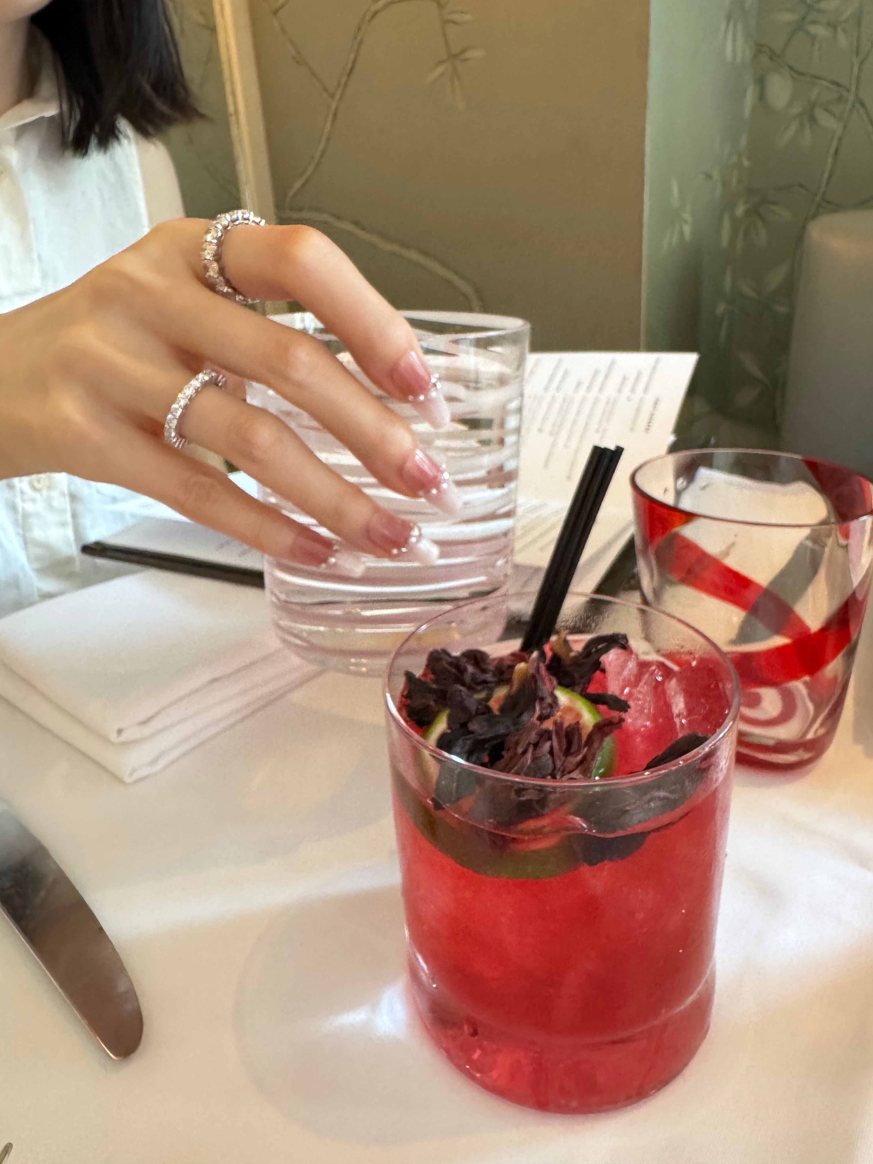 Sweet Edge / No.11 – Long Pink French with Pearls & Butterfly Charm
